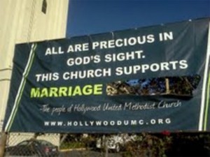 pro marriage equality banner vandalized