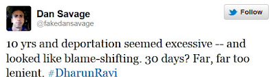 Dan Savage Tweet about Ravi